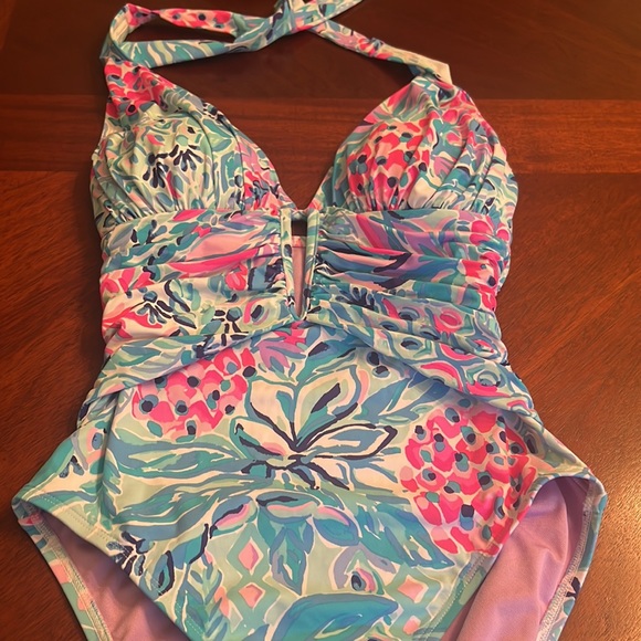 Lilly Pulitzer Lanai Halter Zanzibar Blue party princess one piece bathing suit - Picture 3 of 6
